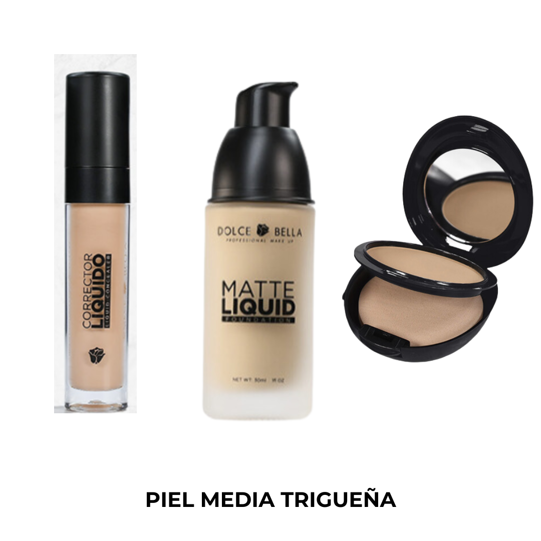 SET ROSTRO  BASE-CORRECTOR-POLVO- 3 EN 1